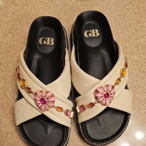 Gianni Bini Women's Cream and Pink Embellished Sandals